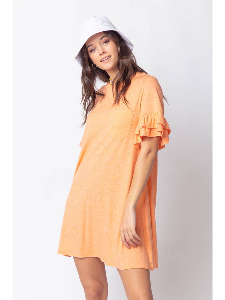 VERY J - Wholesale Dress - Women's - ND30255-French Terry Pocket Tee Shirt Dress
