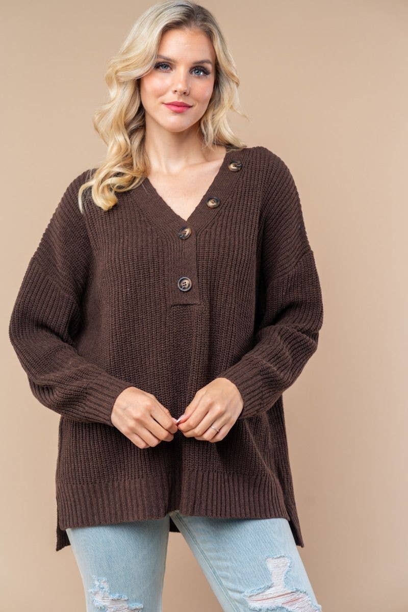 Farina d'avena Maglione in maglia tinta unita a maniche lunghe T25279 in vendita all'ingrosso su Faire6