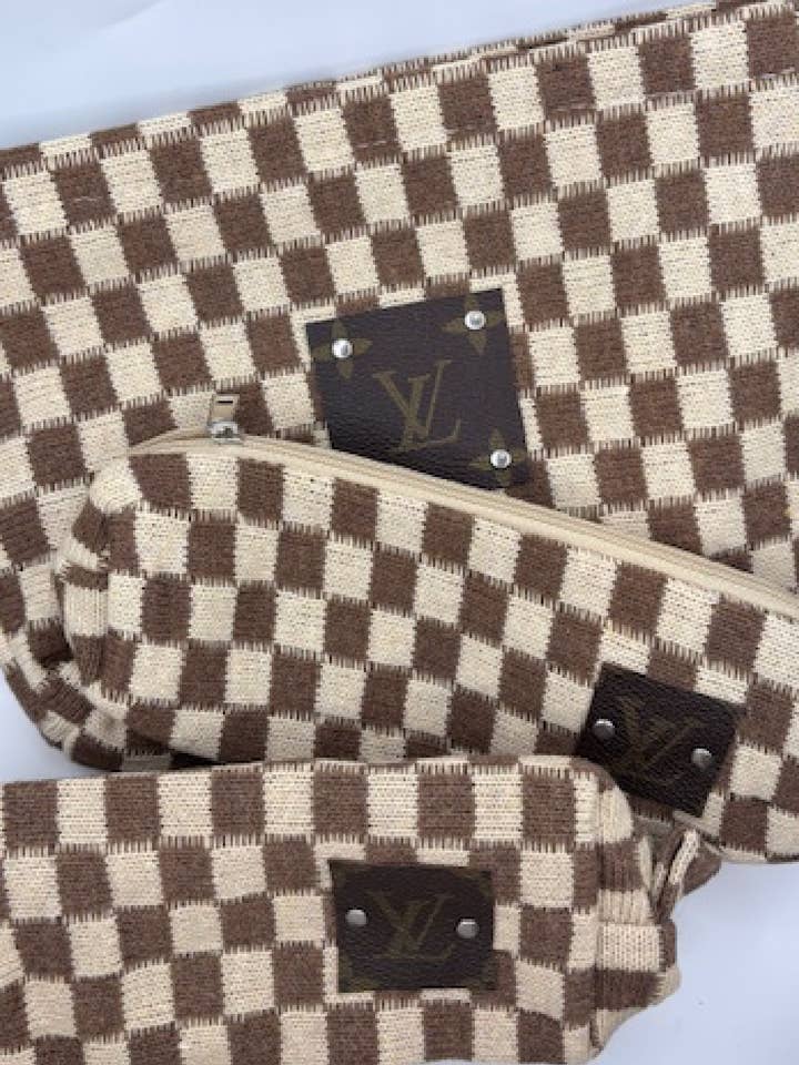 Set of 3 Upcycled Checkered Travel Pouch for wholesale by Embellish Your Life