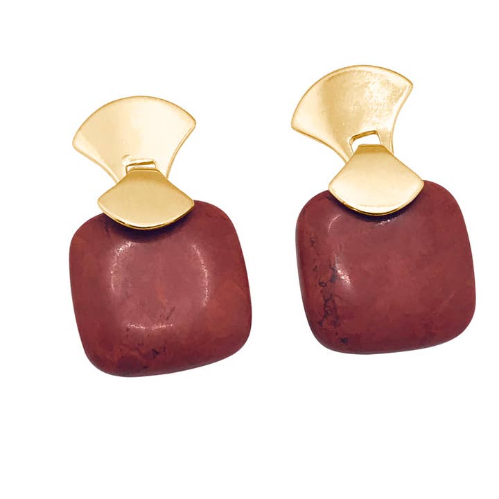 Rahmenloser quadratischer Edelsteinohrring — Rosenhowlite für den Großhandel von Carla Dieterich