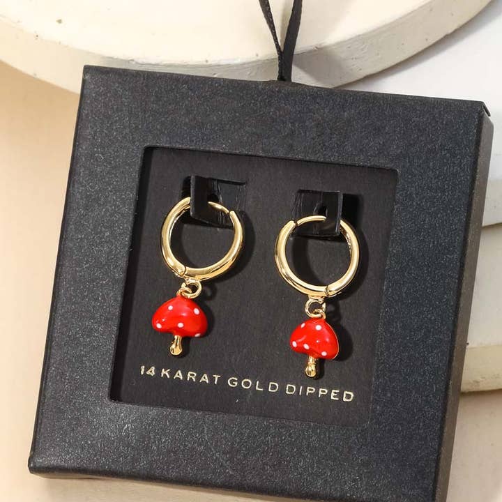 Secret Box Gold Dipped Mushroom Drop Earrings for wholesale by Anarchy Street