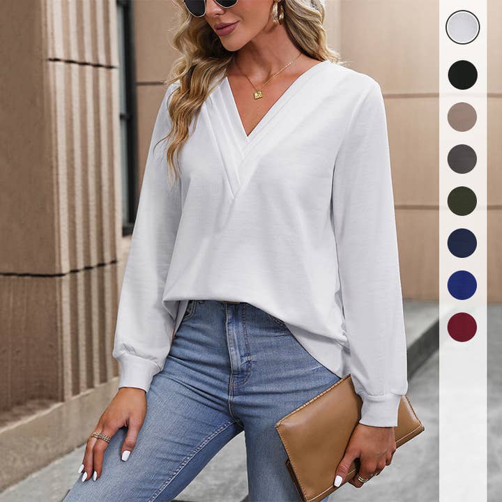 Lättburen V-ringad sweatshirt med lång ärm för wholesale av onatorobi