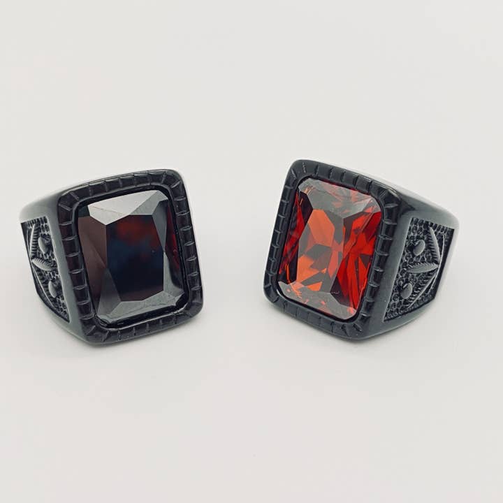 MJ/MR - Men's Big Gemstone Ring Stainless Steel Leaf Shape for wholesale by Mio Queena