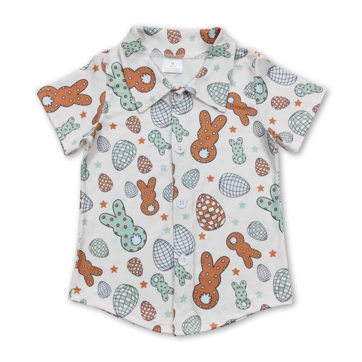 Bunny eggs kids boys easter button down shirt for wholesale by Yawoo Garments
