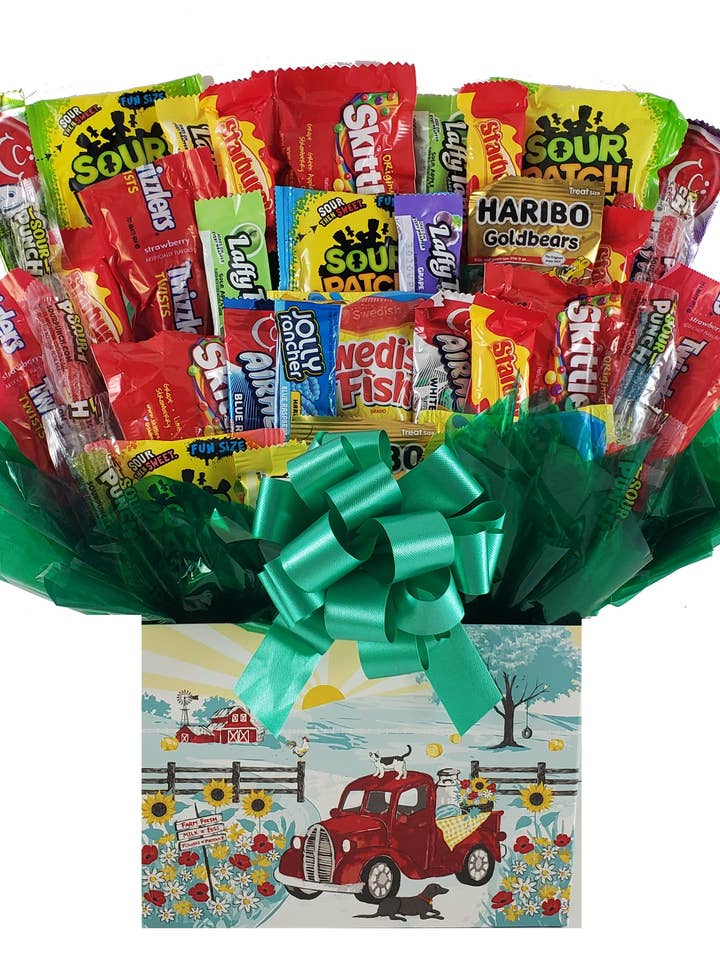 Bouquet de bonbons Sour TartTaffy dans une boîte Camion Rouge (Grand 36 pcs) pour la vente par So Sweet of You