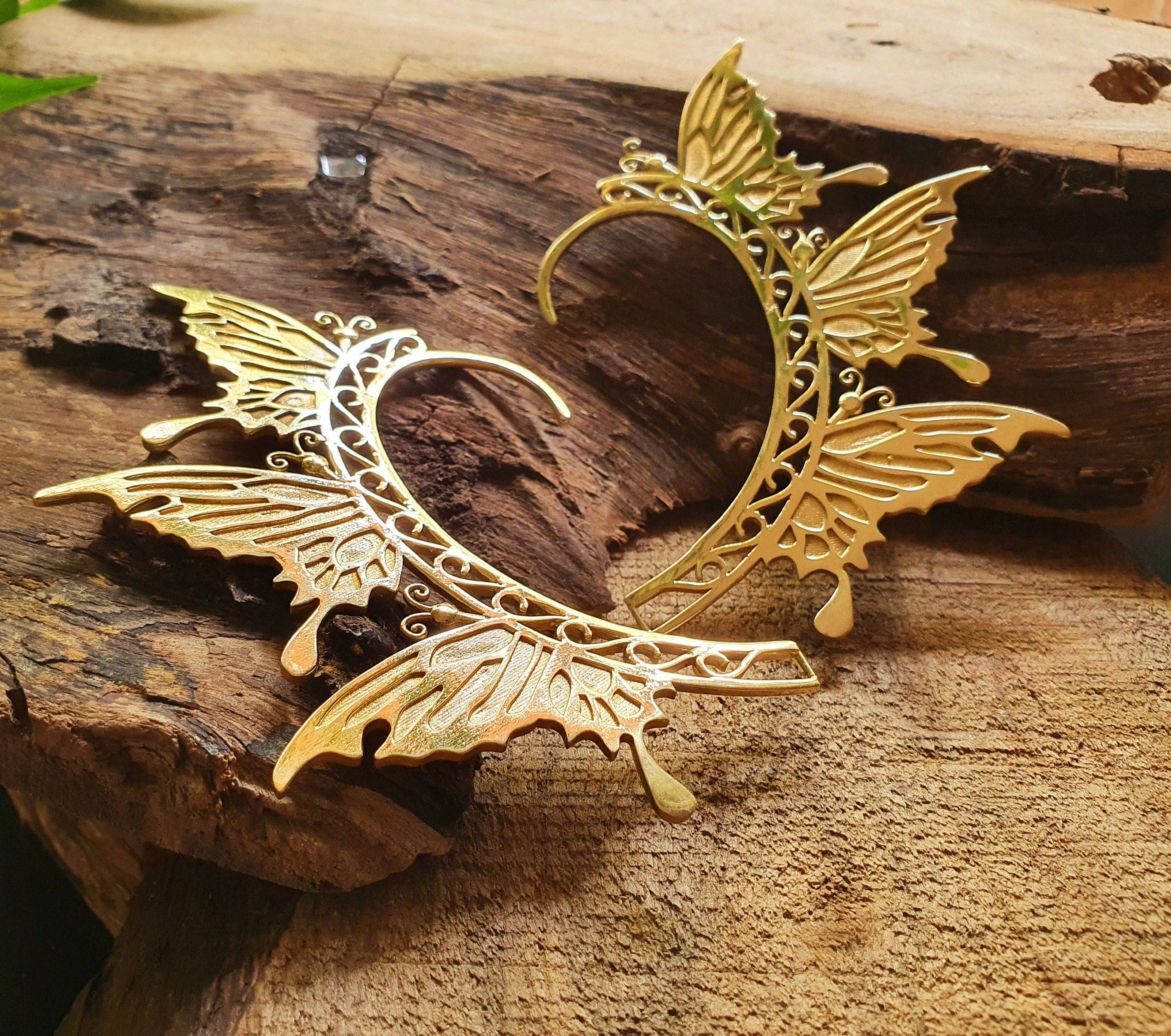 Kaali Boutique - Wholesale Cuff/Wrap Earrings - Golden Fairy Wings Ear Cuff Brass / Tribal / Boho / Unisex / Mens Jewellery / Costume / Fancy Dress / Cosplay / Festival Jewellery /1