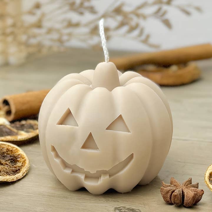Beige Carved Pumpkin Candle - Halloween Decoration Candles for wholesale by Eli and Things