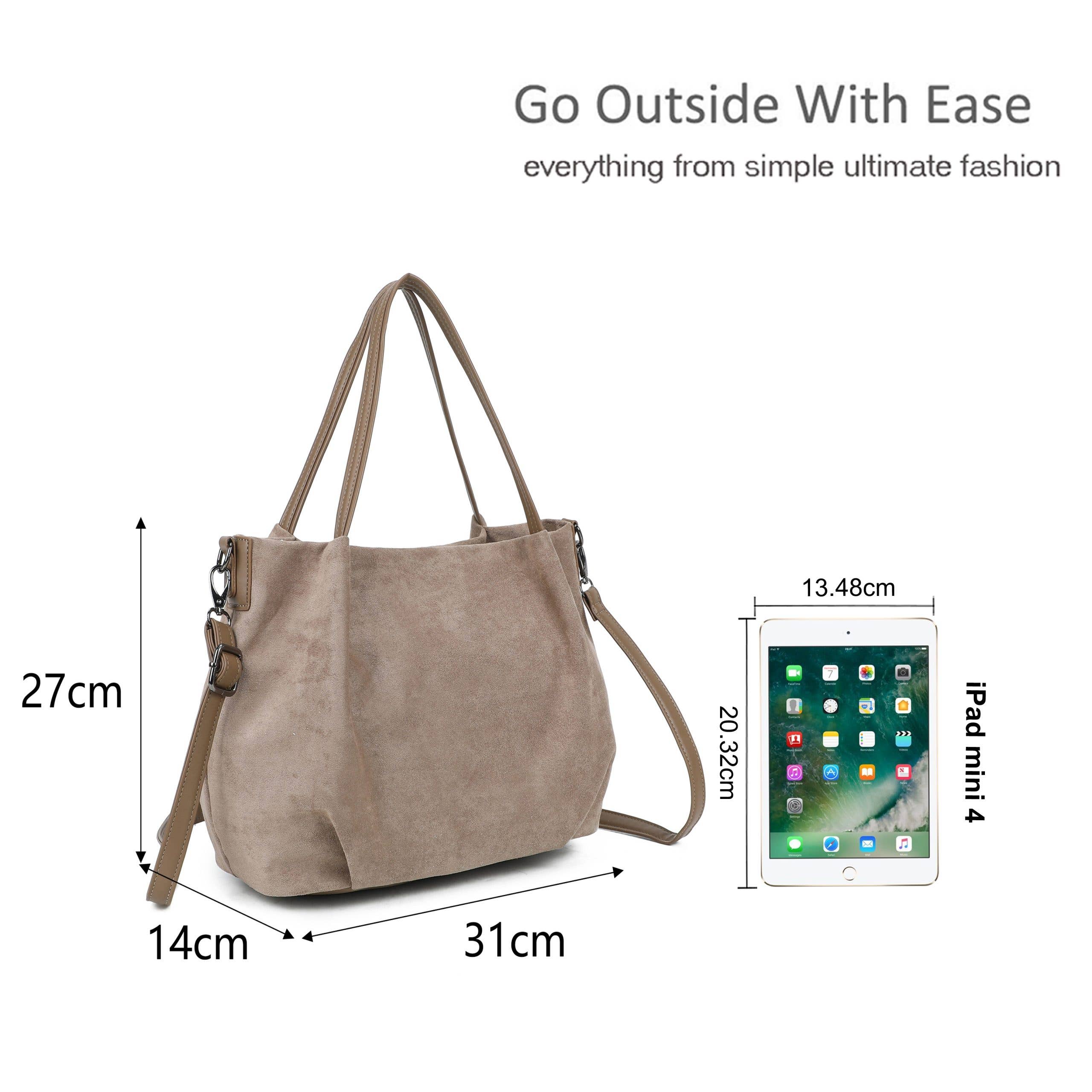 Ellas Trading – wholesale Shoulder bag – women's – Faux Suede Shoulder Tote Bag Detachable Crossbody Strap6