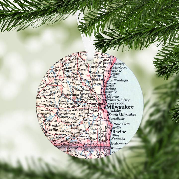 Milwaukee Wisconsin Vintage Map Christmas Ornament for wholesale by Daisy Mae Designs