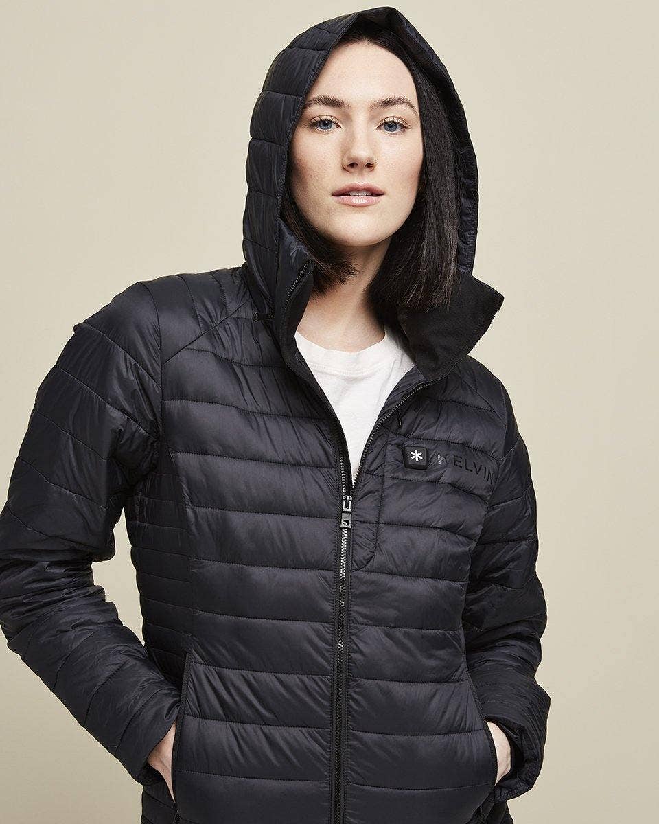 Kelvin Coats – Puffer Jacket - Mulher por atacado – Casaco Aura Aquecido Aquecido Preto9