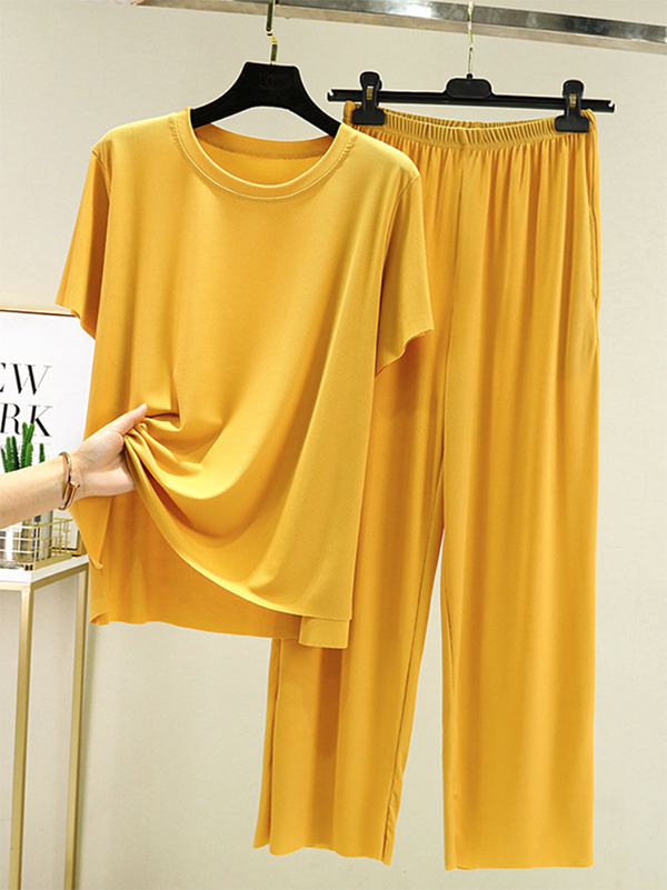 VividLux - Vente Haut et bas de pyjama – femme - Ensemble de pyjama décontracté à manches courtes, élastique, couleur unie, col rond1