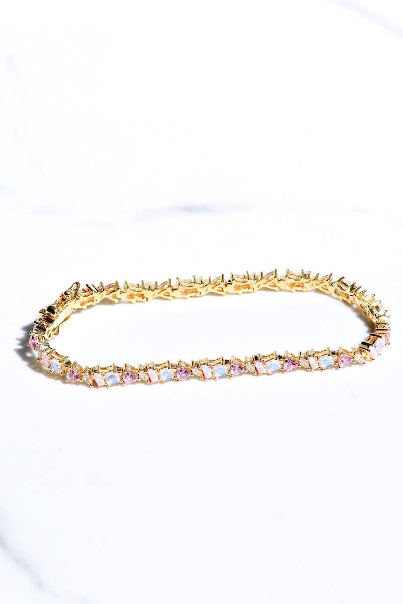 Native Gem - Vente Bracelets maillon et chaîne - Bracelet Vienna - Opale rose + or vermeil 14 carats2