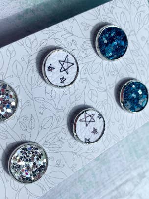 Set of 3 Pairs of Stud Earrings- Stars, Silver, Blue Glitter for wholesale by TeachCreateExplore