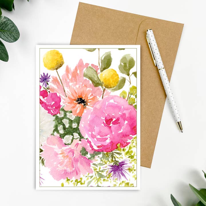 "Peony Bunch" Greeting Card 5x7" for wholesale by Shelly Cluff Art