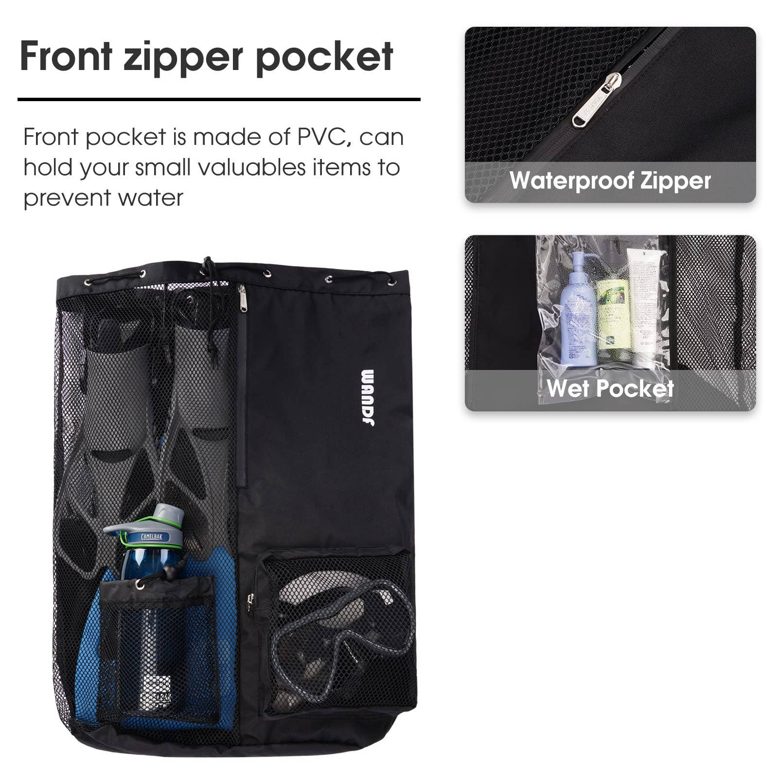 wandf - Wholesale Beach Bag - WANDF Mesh Drawstring Backpack with Wet Pocket Beach Bag54