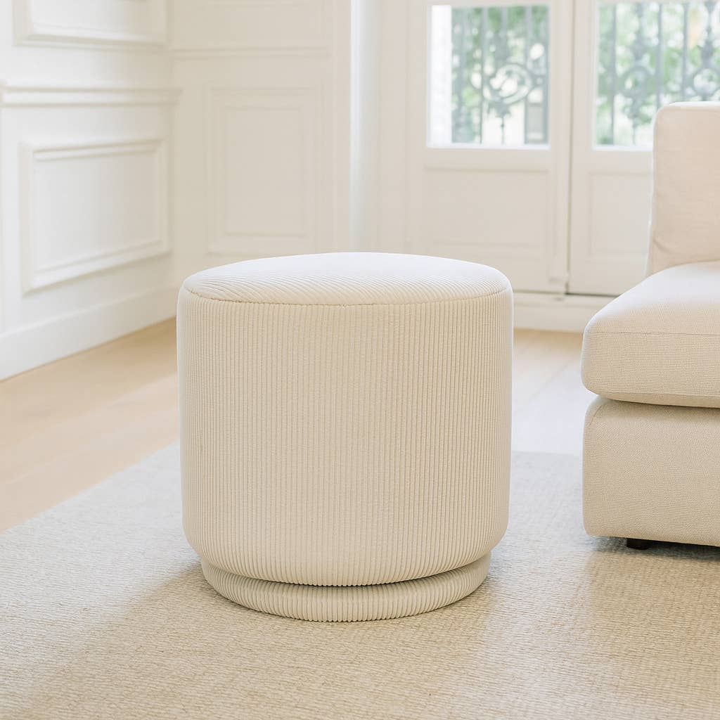 Now's Home - Vente Pouf - POUF PIVOTANT EN VELOURS COTELÉ ÉCRU 40X40XHT39CM CASPER1