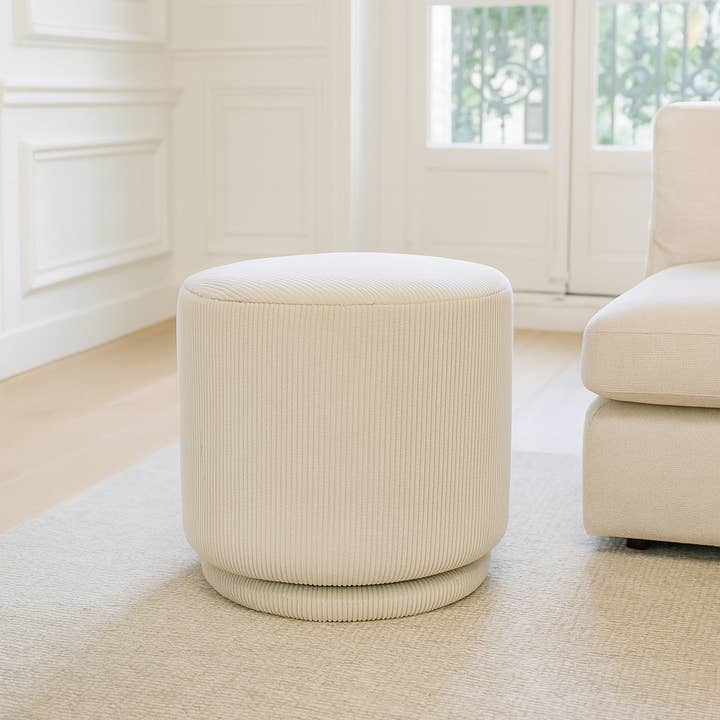 Now's Home - Vente Pouf - POUF PIVOTANT EN VELOURS COTELÉ ÉCRU 40X40XHT39CM CASPER1