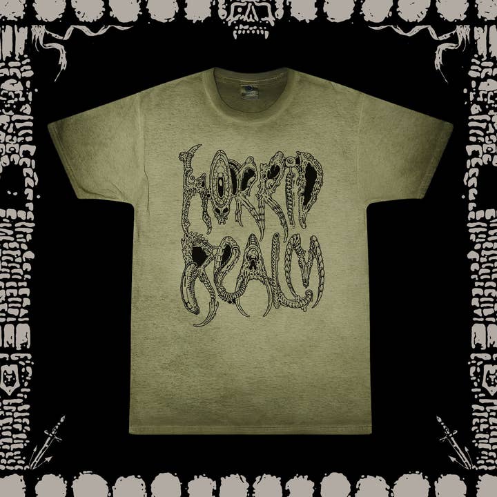 T-shirt de lavage à l'huile avec logo bio pour la vente par Horrid Realm
