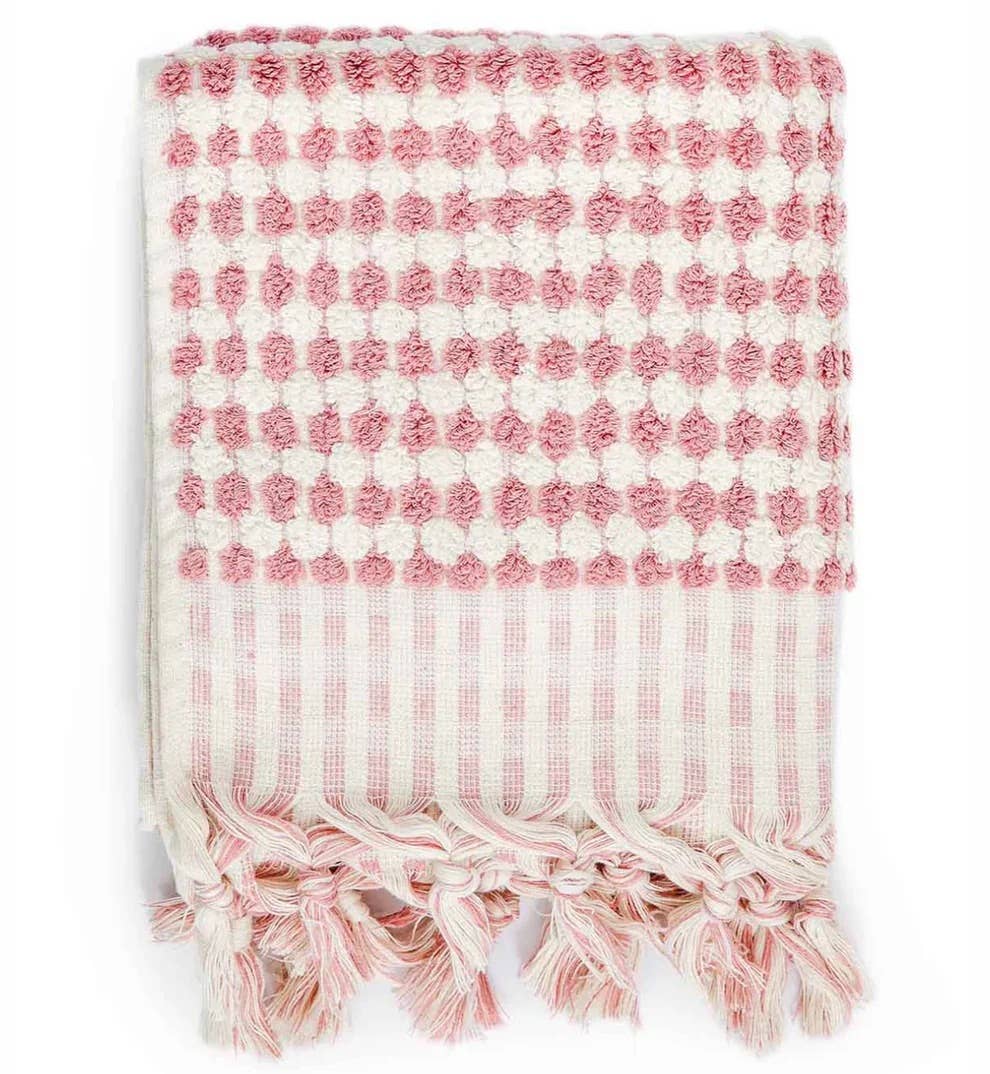 Buld&Co. - Vente Serviettes de bain - Serviette turque à pompons tissée main, motif bulles, grande et petite taille avec franges17