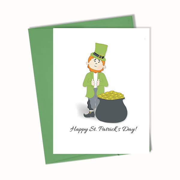 Cartão de Saudação do Dia de São Patrício, Duende e Pote de Ouro por atacado de Blue Stationery