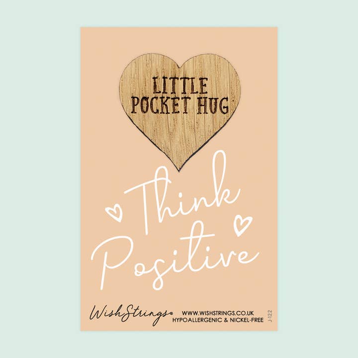 SALE - THINK POSITIVE - Oak Pocket Hug Token | S058-PH for wholesale by WishStrings