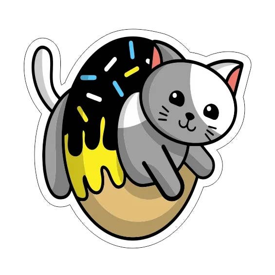 Donut Cat Vinyl Sticker for wholesale by Cube Monkey Designs