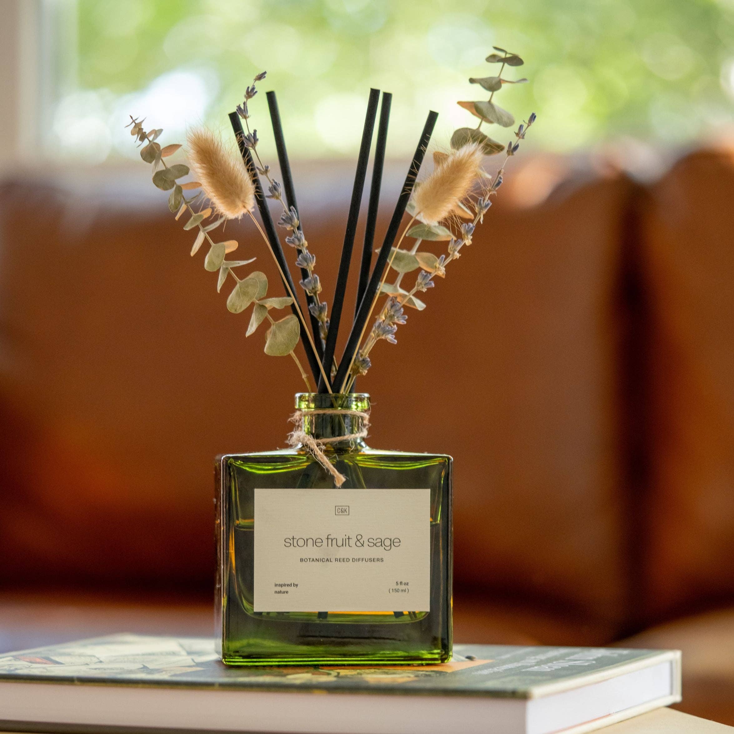 Craft & Kin - Wholesale Reed Diffuser - Green Glass Reed Diffuser with Flowers17