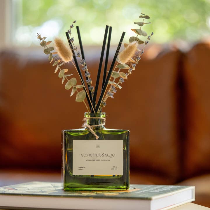 Craft & Kin - Wholesale Reed Diffuser - Green Glass Reed Diffuser with Flowers17