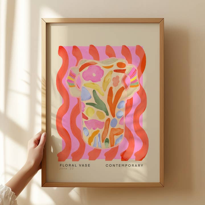 Vasekunsttryk, Farverig finurlig håndtegnet kunst, blomsterkande for engroshandel hos Kate Fox Design