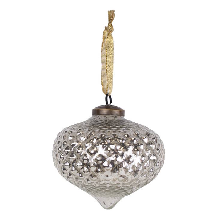 Ornamento in Vetro Venosa Argento 4" per la vendita all'ingrosso da parte di The Royal Standard