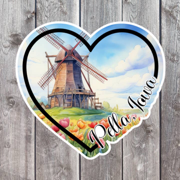 Pella Iowa Windmill Heart Sticker Souvenir Tourist Holland for wholesale by Kirk's Krafts