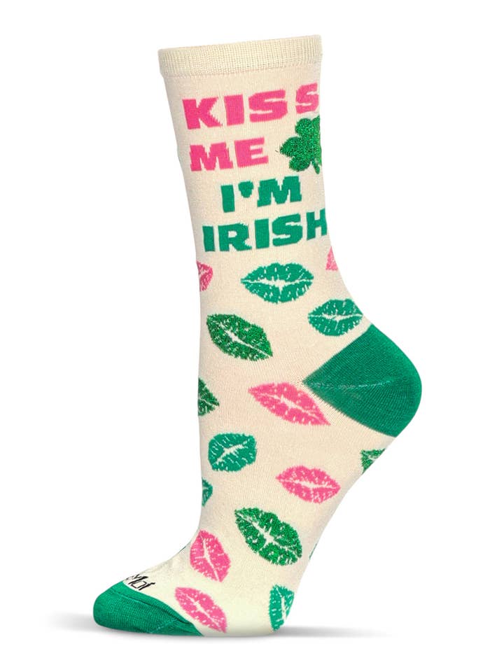 Winter wit Kiss Me I'm Irish Bamboo damessokken met ronde hals voor groothandel op Faire