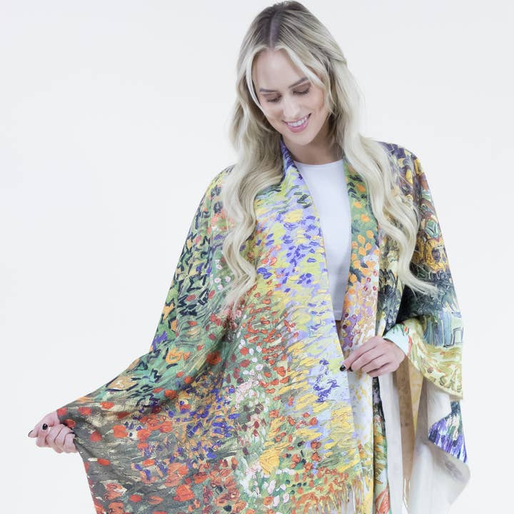 KHAKI OLIVE Warm Flowers Ruana Wrap for wholesale on Faire0