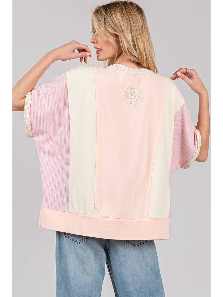 Sage + Fig - Wholesale T-Shirt - Women's - COLORBLOCK HALF BUTTON KNIT TOP (ST7641)