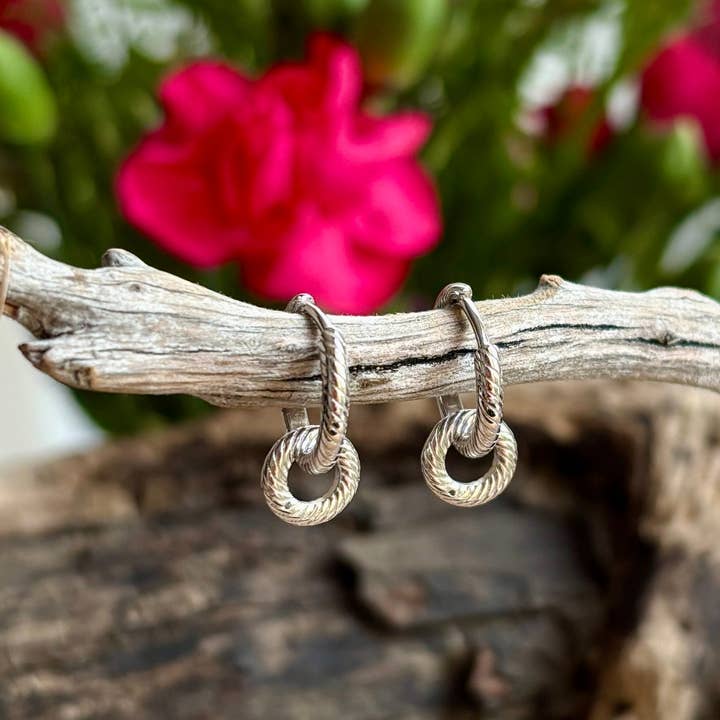 925 Sterling Silver Rope Texture Interlinked Hoops Earrings for wholesale by Ocean Ripples
