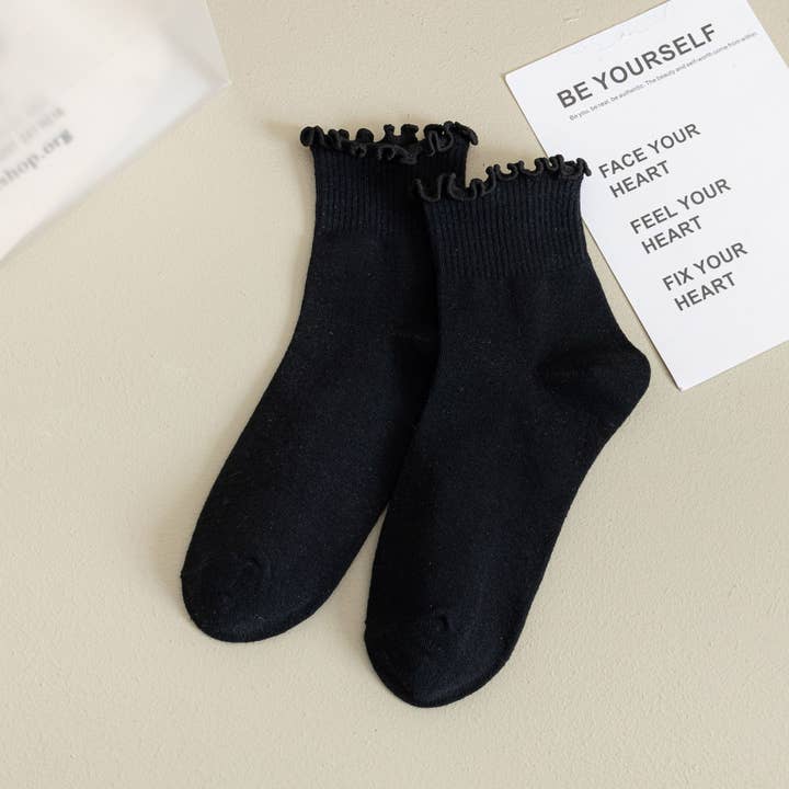 ACCITY - Wholesale Socks - Women's - Womens Solid Color Ruffle Ankle Socks_CWMS0127