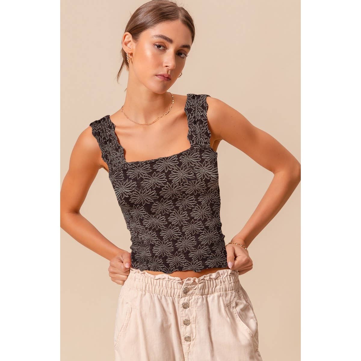 IVE - Wholesale Knit Top - Women's - FLORAL JACQUARD SEAMLESS TANK TOP1