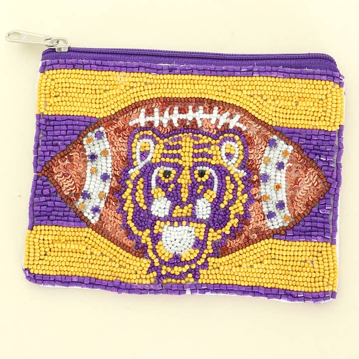 Tiger Football Rhinestone Seed Beaded Coin Bag for wholesale by SP Sophia Collection