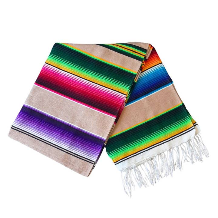 West Path - Wholesale Throw Blanket - Mexican Serape Blanket Tan Beige Multi Color Throw