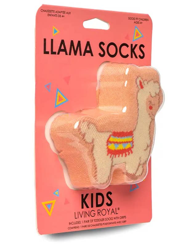 Living Royal - Wholesale Socks - Kids - 3D Packaged Crew Socks - Kids - "Llama Love" - Beige