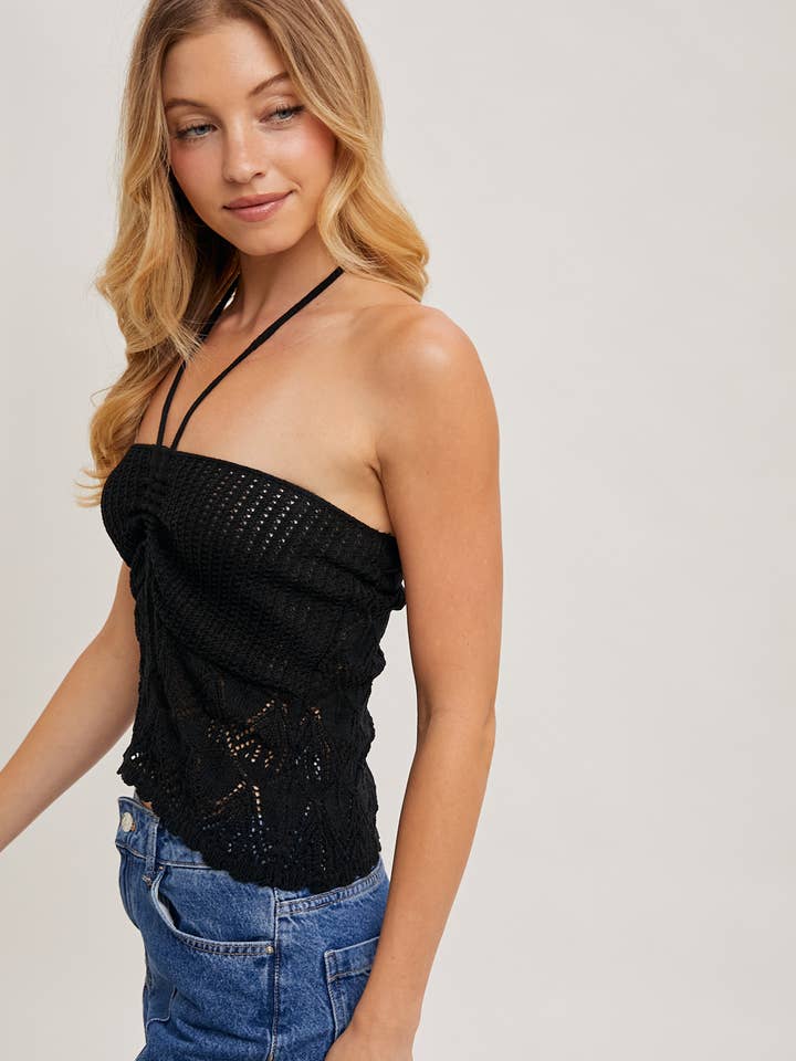 Bluivy – wholesale Knit top – Women's – KNOTTED POINTELLE KNIT HALTER TOP SWEATER6