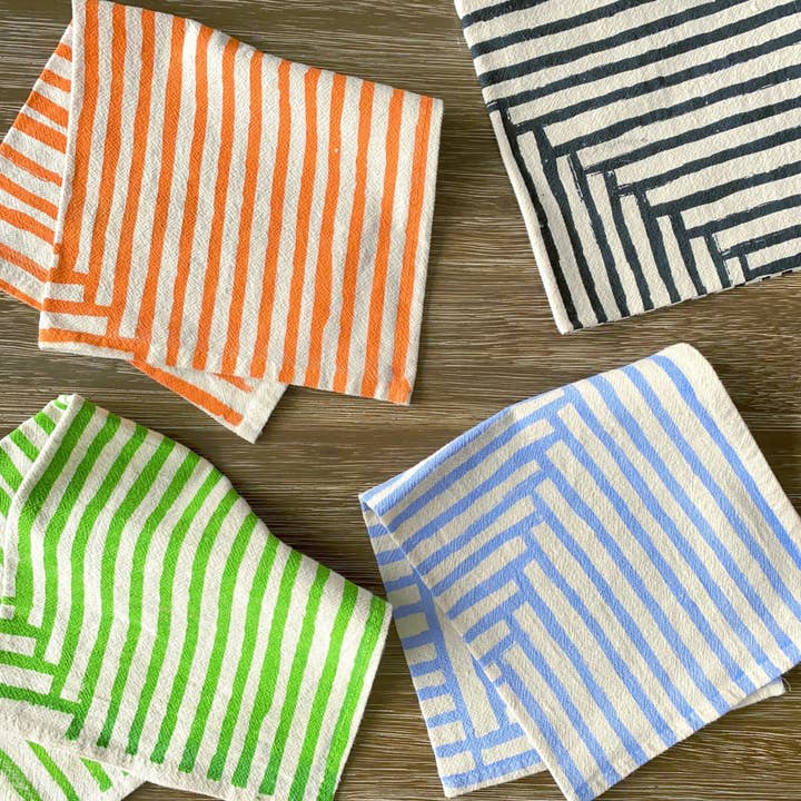 Bright Beige - Wholesale Dinner & Cloth Napkin - Fresh Painterly Stripe Hand Printed Cotton Napkins, Set of 41