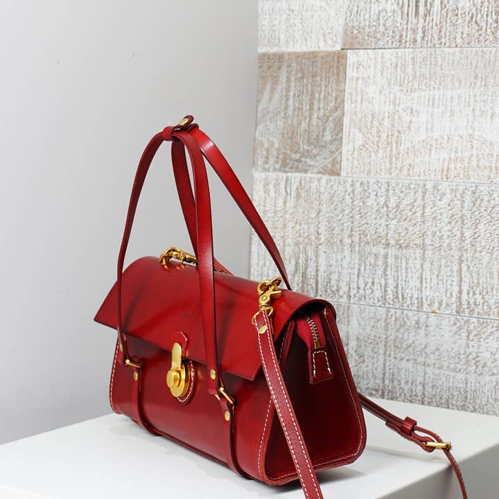 UPPDOO - Wholesale Satchel - Women's - Vive 2.0 Classic Baguette Satchel- Ruby1