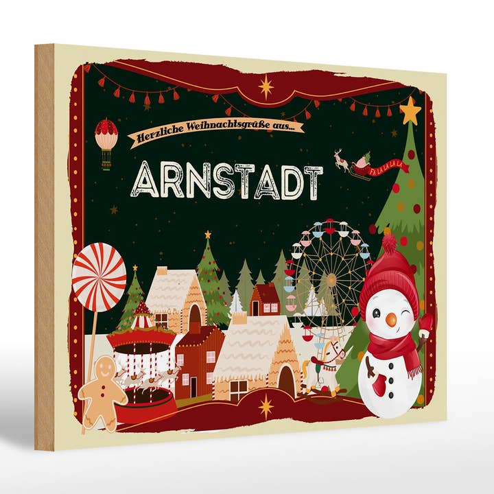 Femer - Wholesale Christmas Wall Art - Wooden sign Christmas greetings ARNSTADT gift 30x20cm
