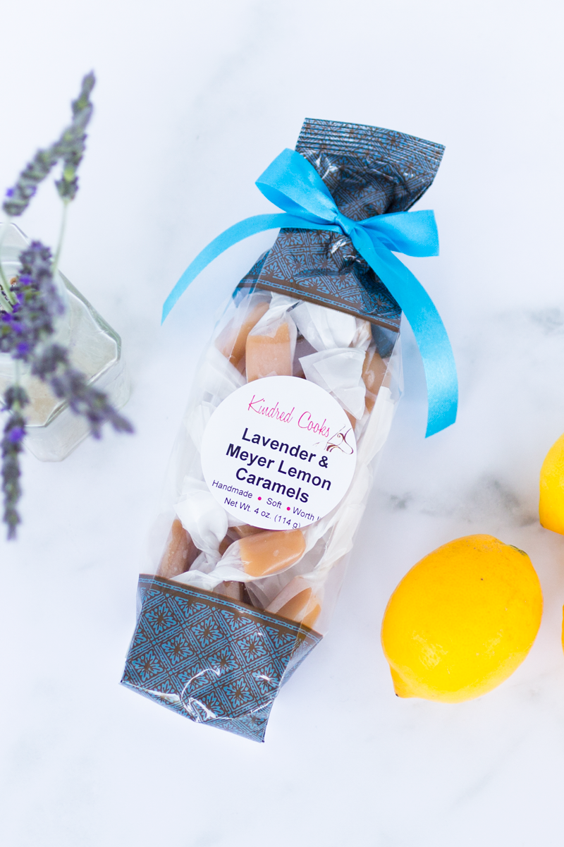 Kindred Caramels – wholesale Caramel – Lavender & Meyer Lemon Caramels, 4 oz Bag1