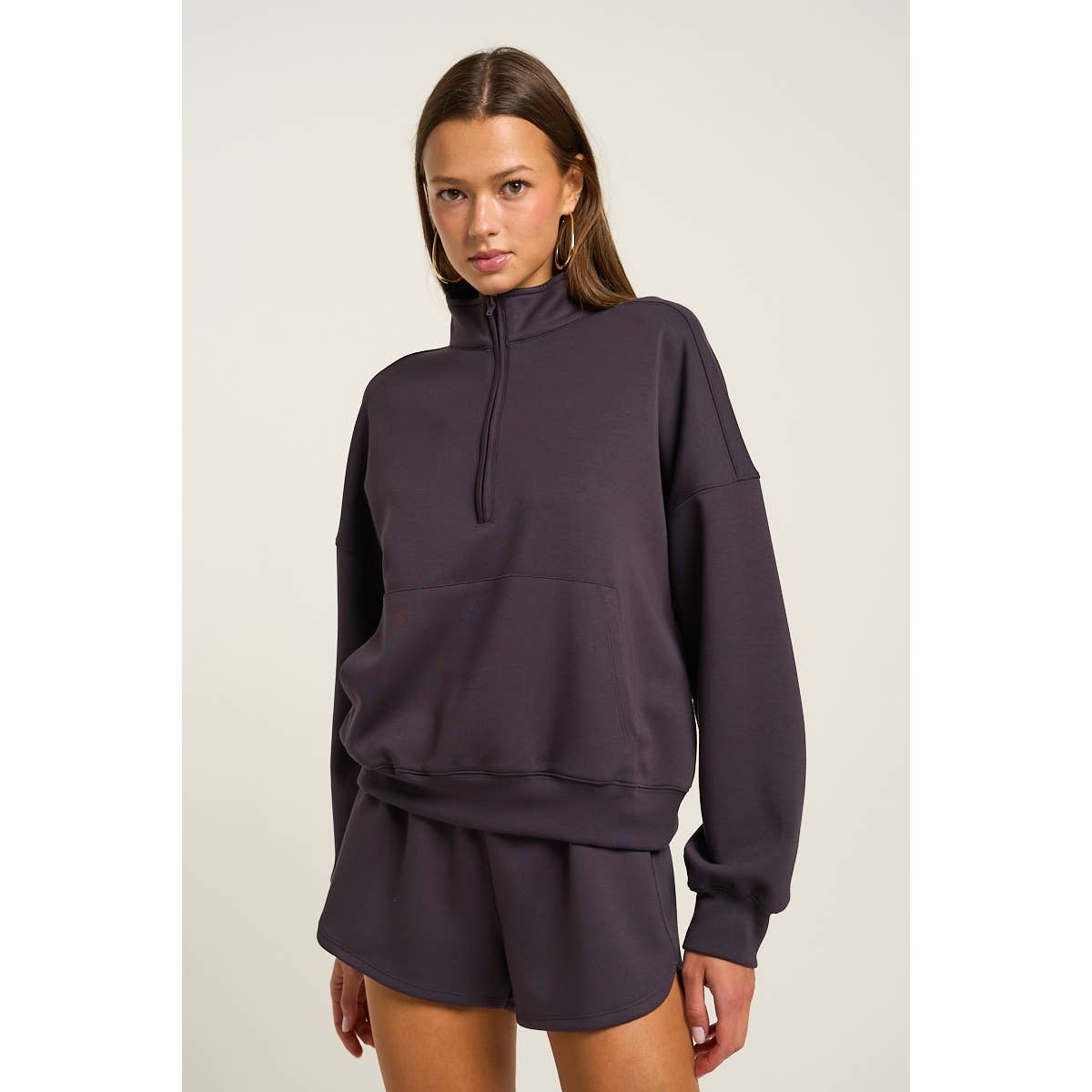The GREii - Wholesale Sweatshirt - Women's - Mock Neck Half Zip Up Sweatshirt8