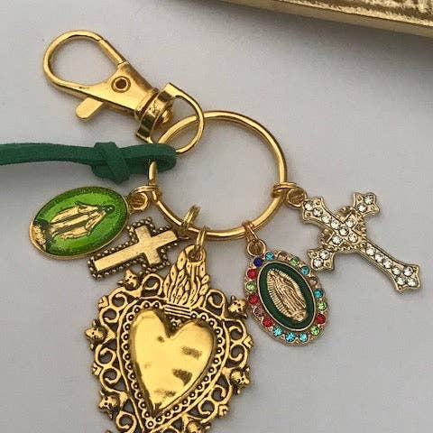 Miss DJ Angel - Wholesale Keychain - Women's - Virgin Mary keychain with sacred heart and cross, gift for virgin mother, virgin charm miraculous medal, virgin ex-voto keychain