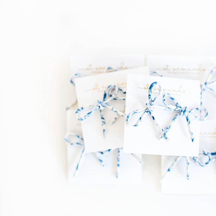 St Armands Designs of Sarasota - Wholesale Stud/Post Earrings - Blue and White Bow Statement Stud Earrings2