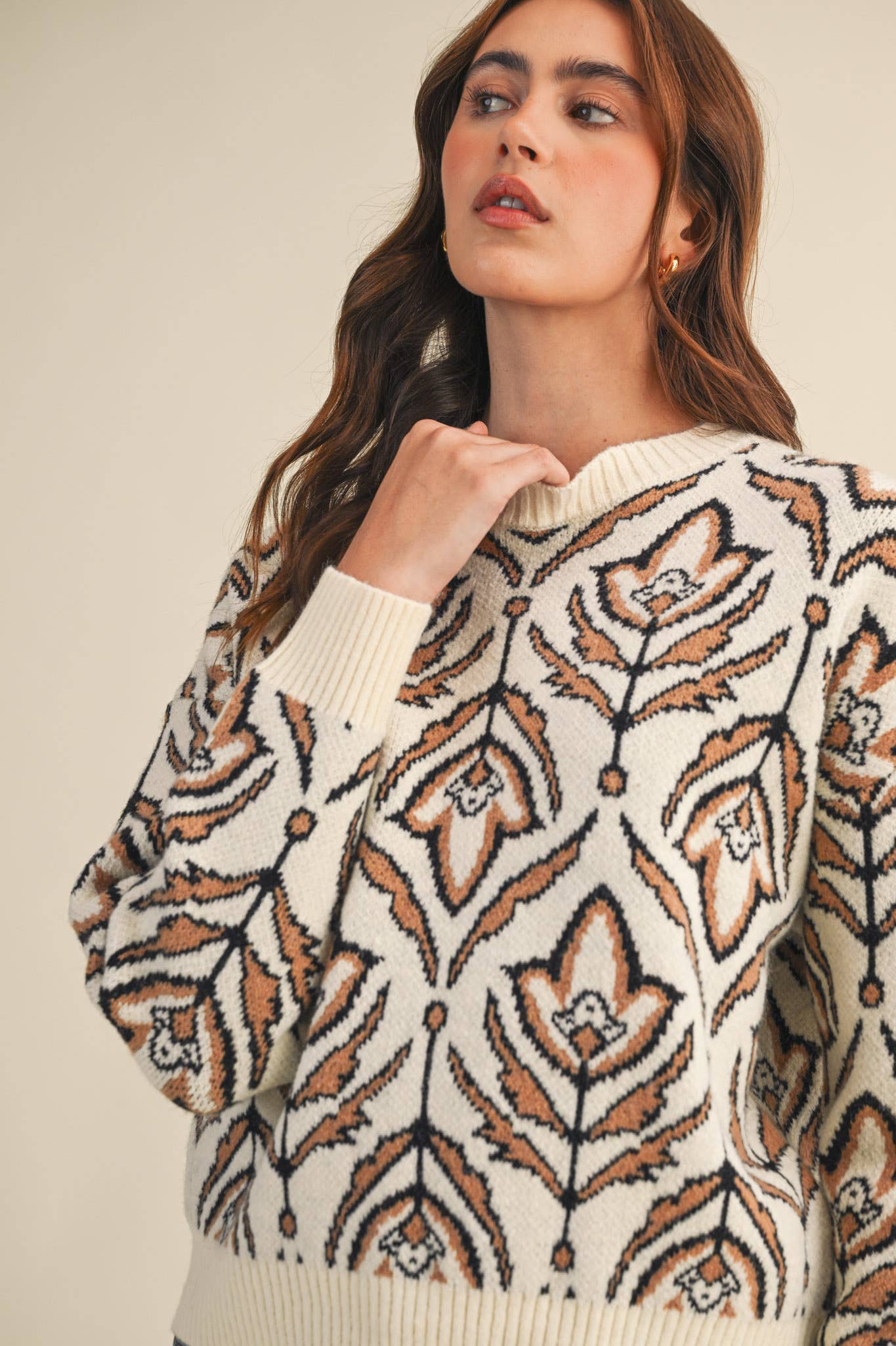 &MERCI - Wholesale Knit Sweater - Women's - FLORAL PATTERN KNIT SWEATER MSW1109546