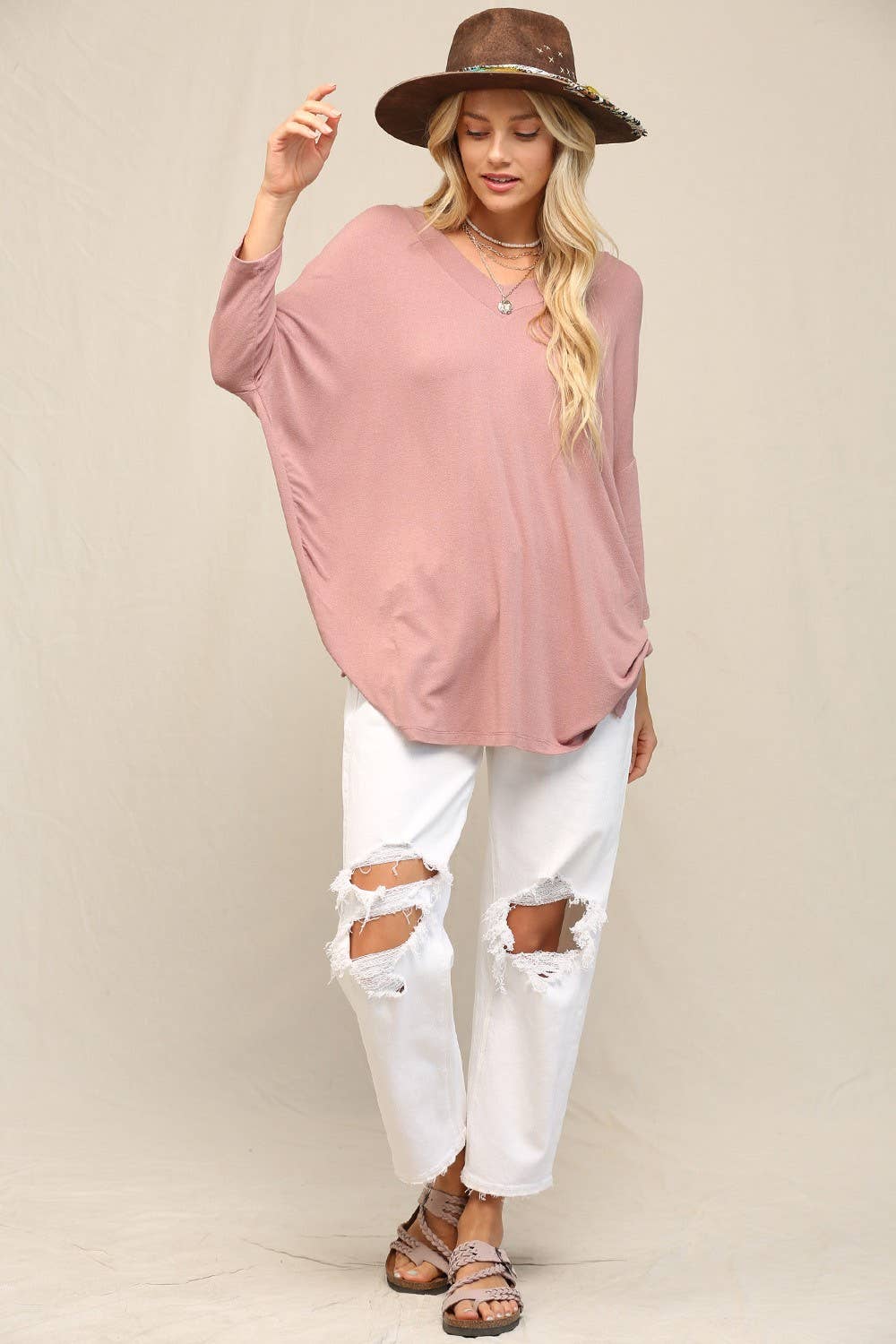 KyeMi - Vente Haut en maille – femme - Haut en maille à coupe ample avec col en V6